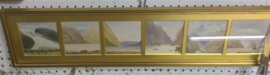 English School (late 19C), watercolour, six various Norwegian fjord scenes (mounted in one frame)